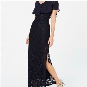 Elegant Navy Lace Gown
